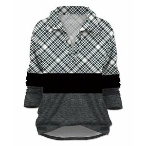 Loveu Dear Plaid & Wide Black‎ Stripe Colorful Long Sleeves blouse Top Size 1XL